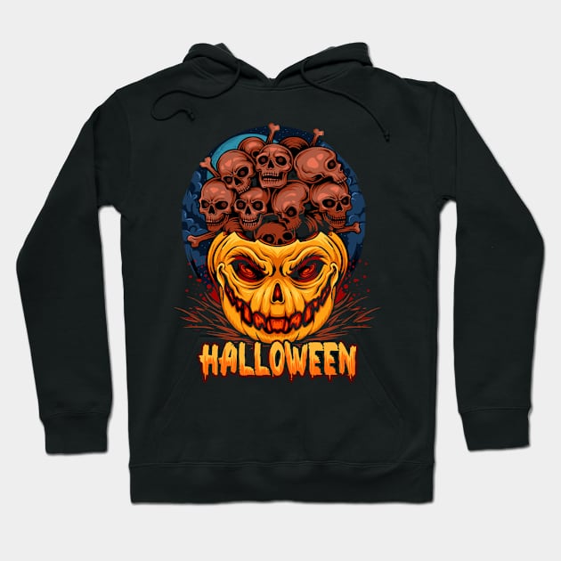 halloween pumpkins filled with piles skulls very scary Hoodie by drydenshops